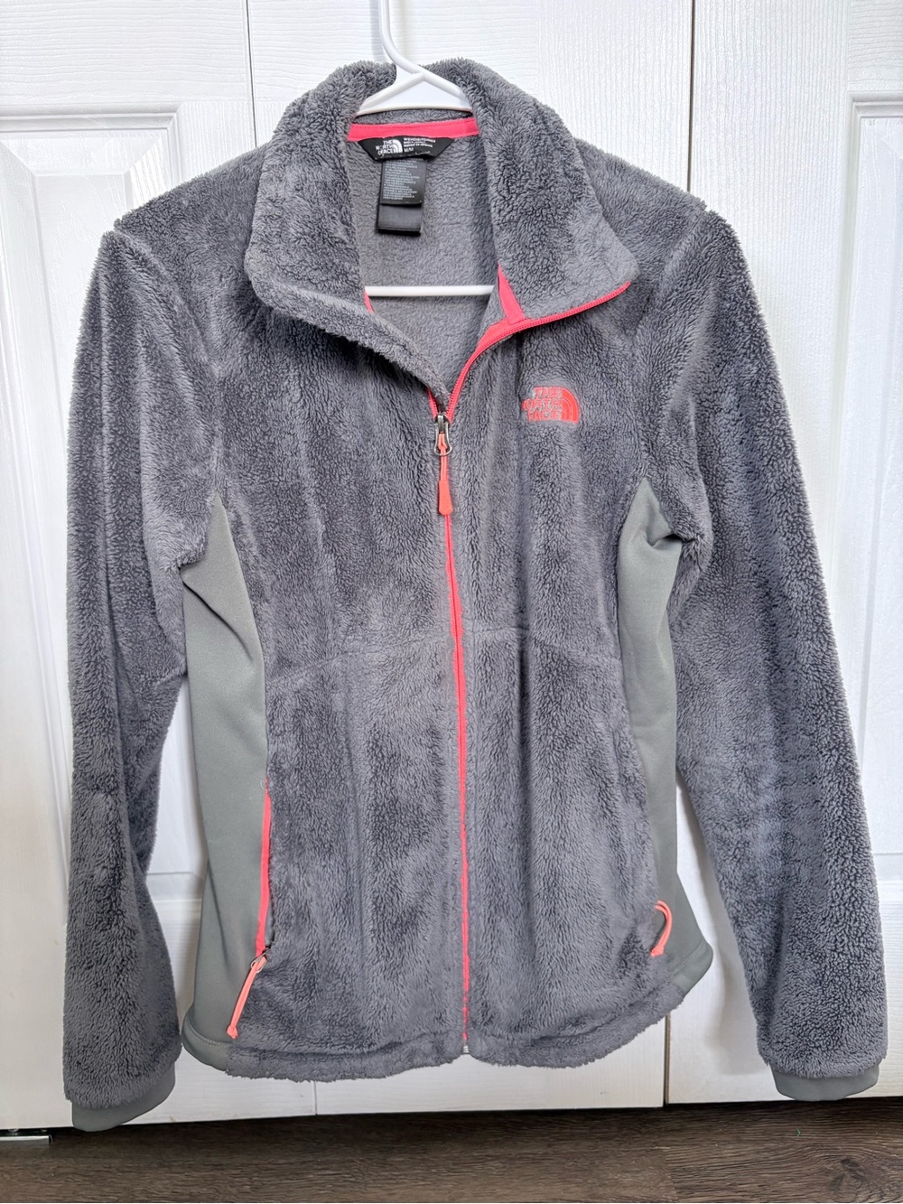 The North Face Gray Teddy Jacket with Pink Trim